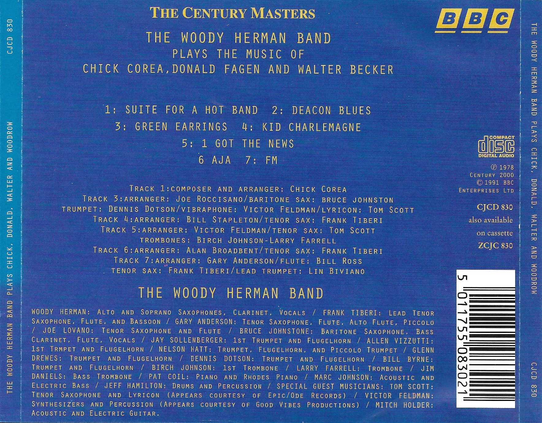 Picture of CJCD 830 The Century Catalogue - The Woody Herman Band plays the music of Chick Corea, Donald Fagen and Walter Becker by artist Chich Corea / Walter Becker / Donald Fagen / Woody Herman from the BBC records and Tapes library